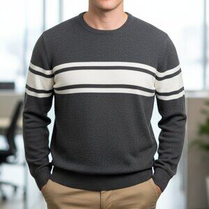 GAP Men’s XXL‎ Crewneck Pullover Sweater Gray Striped Tight Knit Casual NEW